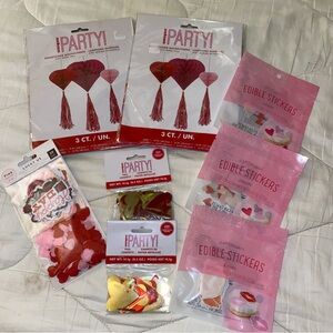 Party Supplies Set with Red and Pink Decorations